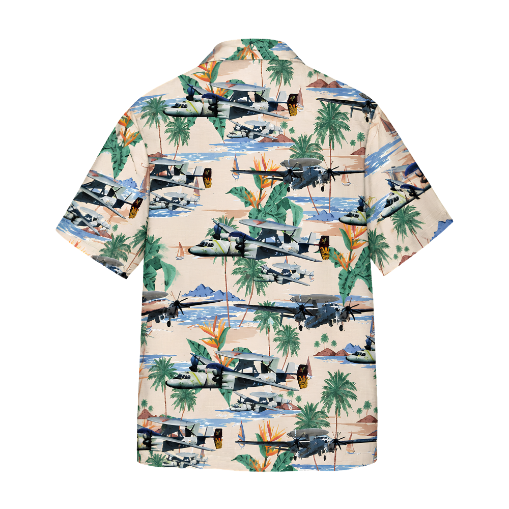 US E-2 Hawkeye Aircraft Tropical Mens Hawaiian Shirt, Military Airplane Hawaiian Shirt HE0798
