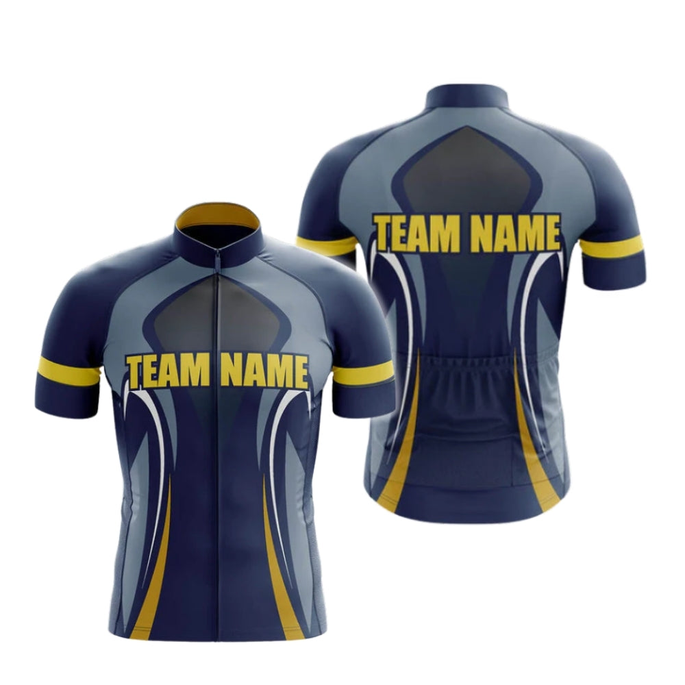 Custom Team Navy And Yellow Cycling Short Sleeve Jersey For Men, Custom Team Cycling Jerseys CG0521