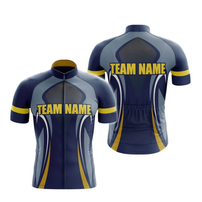 Custom Team Navy And Yellow Cycling Short Sleeve Jersey For Men, Custom Team Cycling Jerseys CG0521