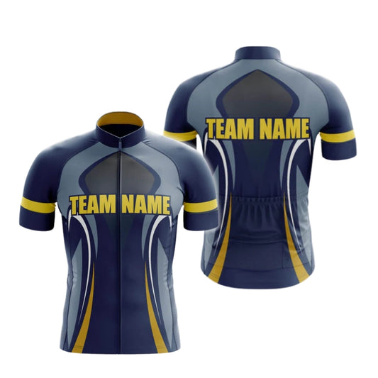 Custom Team Navy And Yellow Cycling Short Sleeve Jersey For Men, Custom Team Cycling Jerseys CG0521