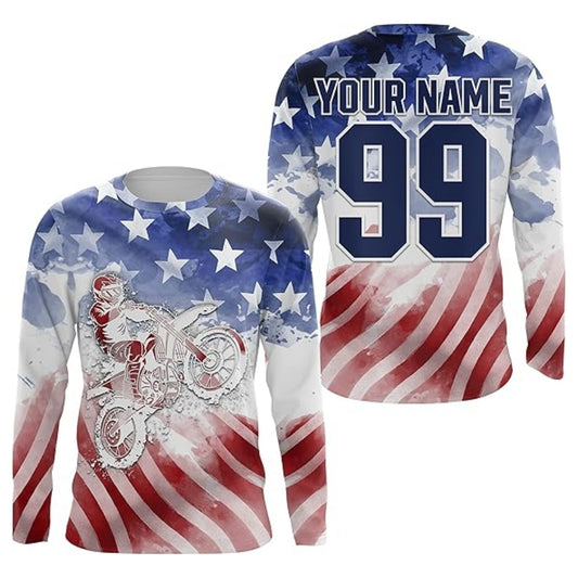 Custom American Flag Racing Dirt Bike Jersey For Men, Custom Patriotic Dirt Bike Shirt MZ0060