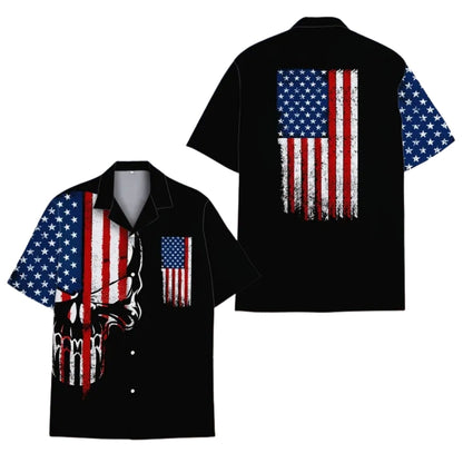 American Flag Skull Hawaiian Shirt Men Women, Patriotic Skull Hawaiian Shirts HE0316