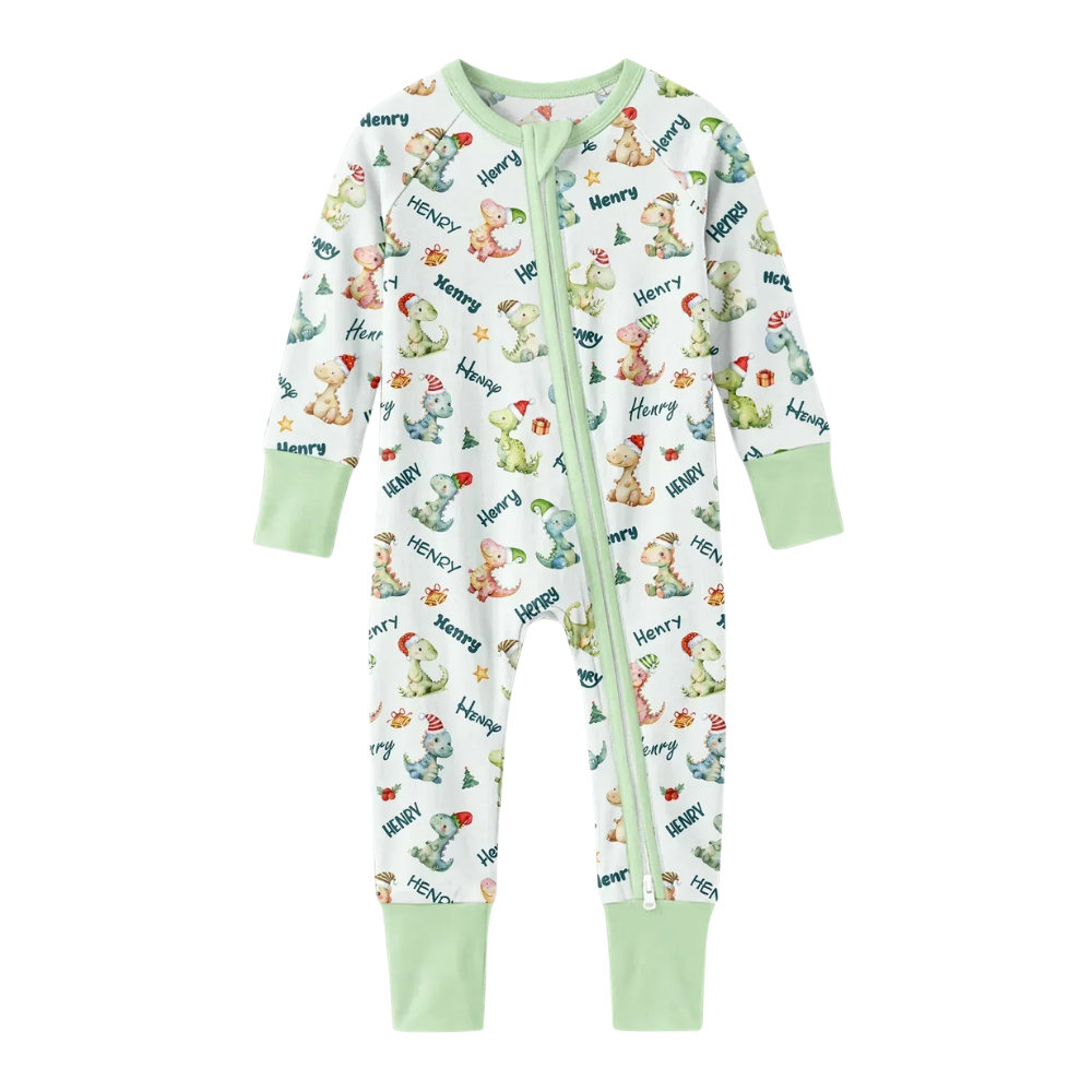 Dinosaur Custom Name Baby Romper Convertible Zipper Romper, Personalized Dinosaur Convertible Romper For Baby BB0646