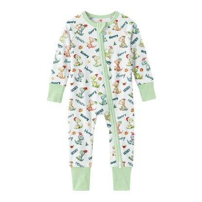 Dinosaur Custom Name Baby Romper Convertible Zipper Romper, Personalized Dinosaur Convertible Romper For Baby BB0646