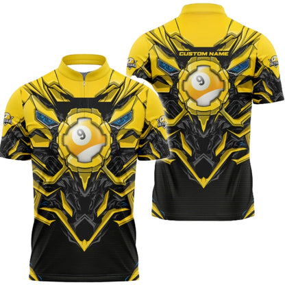 Custom 9 Ball Black Yellow Billiard Jersey For Men, Custom Name 9 Ball Billiard Shirts BIZ0306