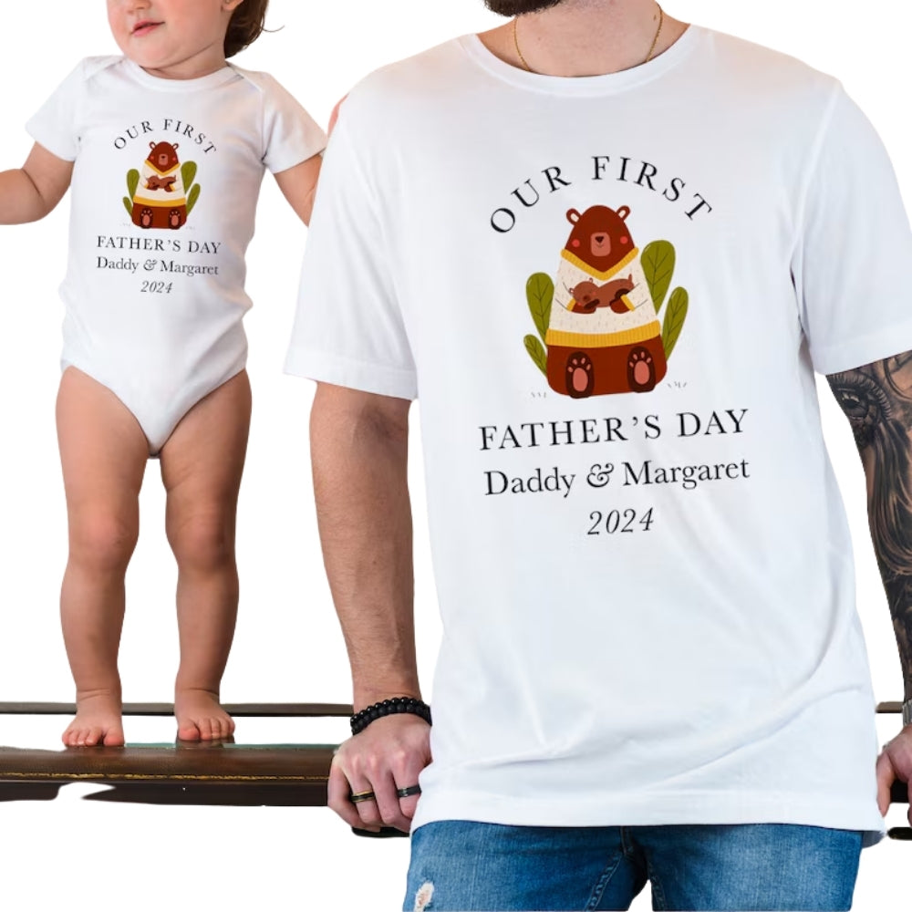 Our First Father's Day Personalized Daddy And Baby Crocodile Matching T Shirts, Custom First Father's Day Matching Shirts ET0918