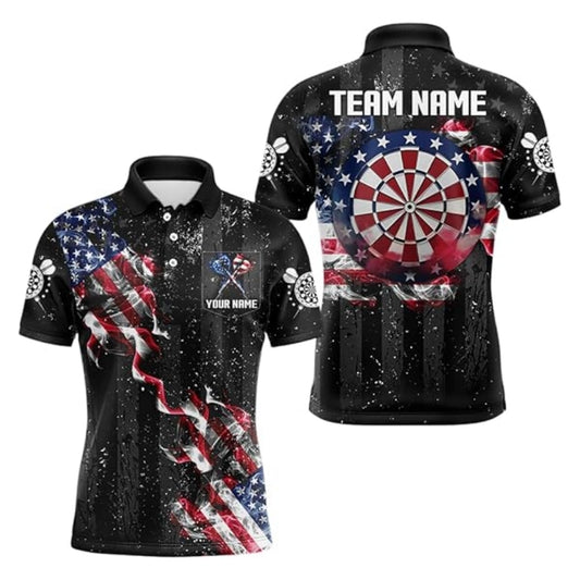 Custom Smoke American Flag Darts Polo Shirt For Men, Custom Patriotic Darts Team Shirts DZ0048