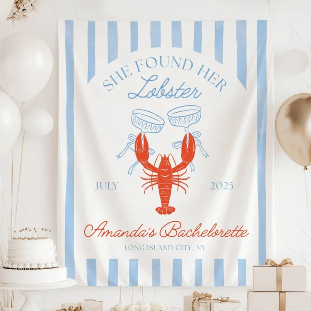 She Found Her Lobster Custom Nautical Bacherlortte Banner, Custom Beach Bachelorette Party Banner WD0465