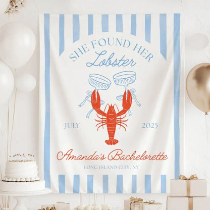 She Found Her Lobster Custom Nautical Bacherlortte Banner, Custom Beach Bachelorette Party Banner WD0465