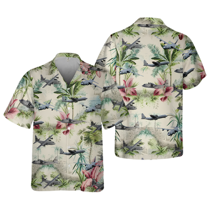 US Air Force C-130 Hercules Aircraft Hawaiian Shirt Tropical, Fighter Airplane Hawaiian Shirt HE0799