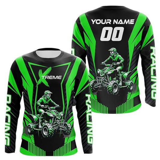 Custom ATV Racing Long Sleeve Jersey For Men Green, Custom ATV Dirt Bike Jerseys MZ0061