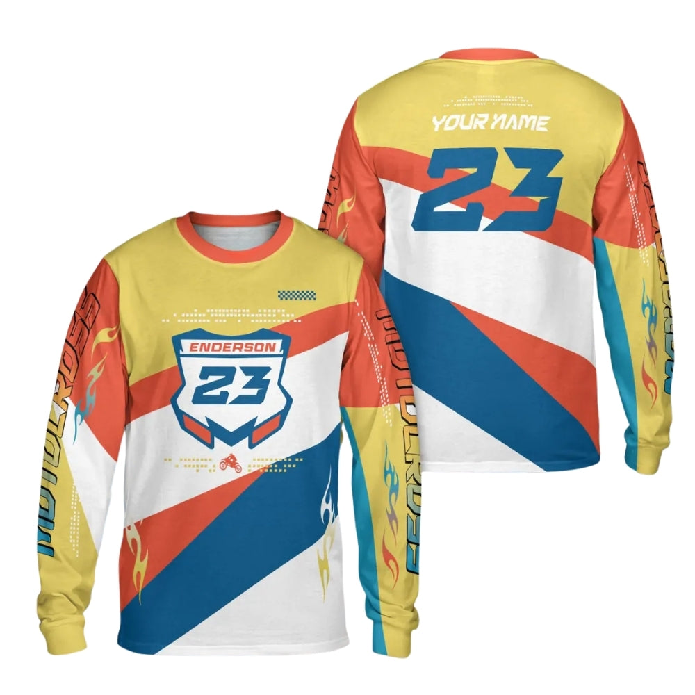 Custom Men's Long Sleeve Racing Dirt Bike Shirts Red Yellow, Custom Dirt Bike Shirts ME0052