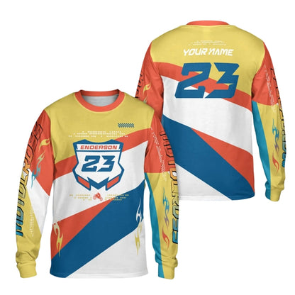 Custom Men's Long Sleeve Racing Dirt Bike Shirts Red Yellow, Custom Dirt Bike Shirts ME0052