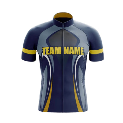Custom Team Navy And Yellow Cycling Short Sleeve Jersey For Men, Custom Team Cycling Jerseys CG0521