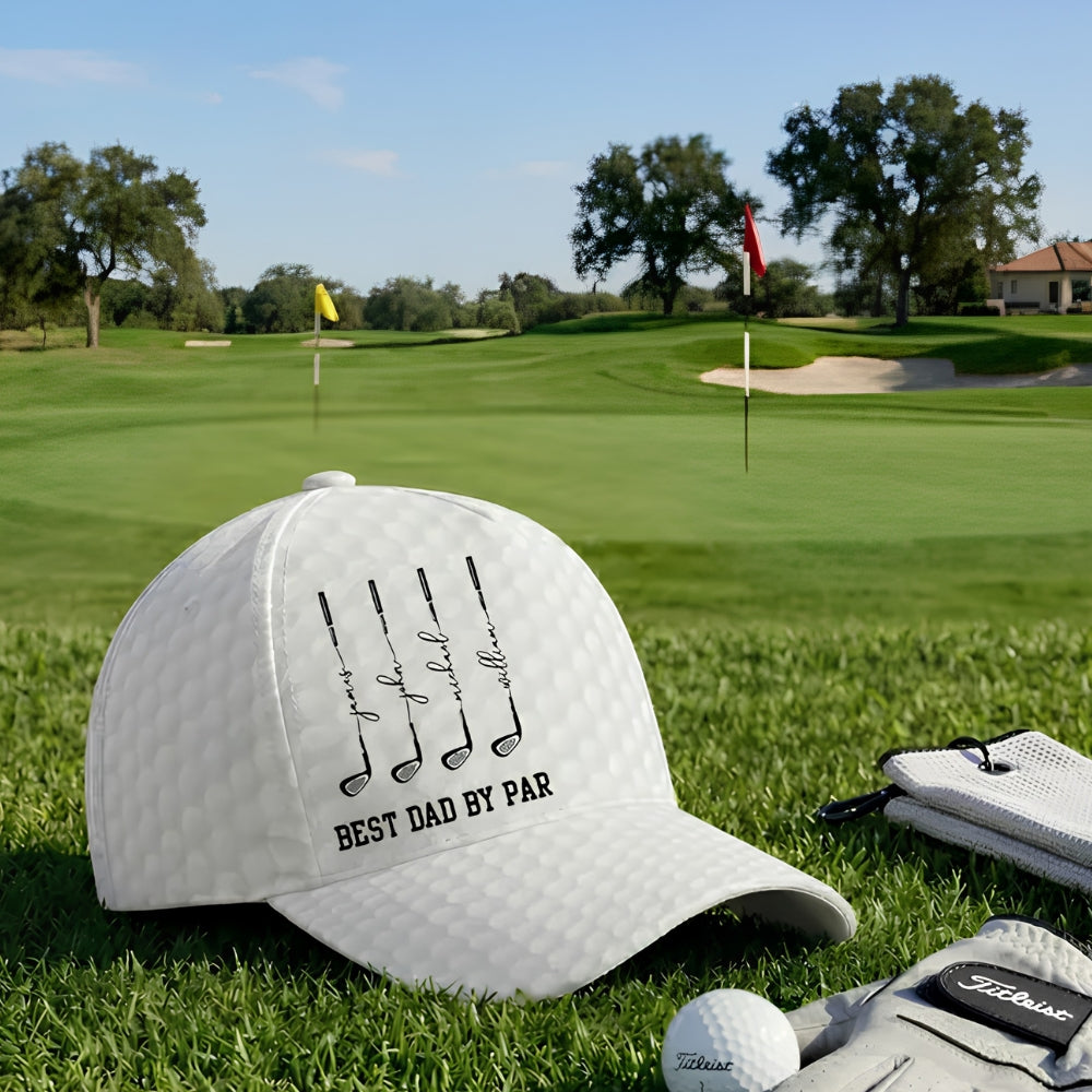 Best Dad By Par Custom Kid Name Golf Baseball Cap, Custom Father Day Golf Cap For Dad Grandpa CP0433