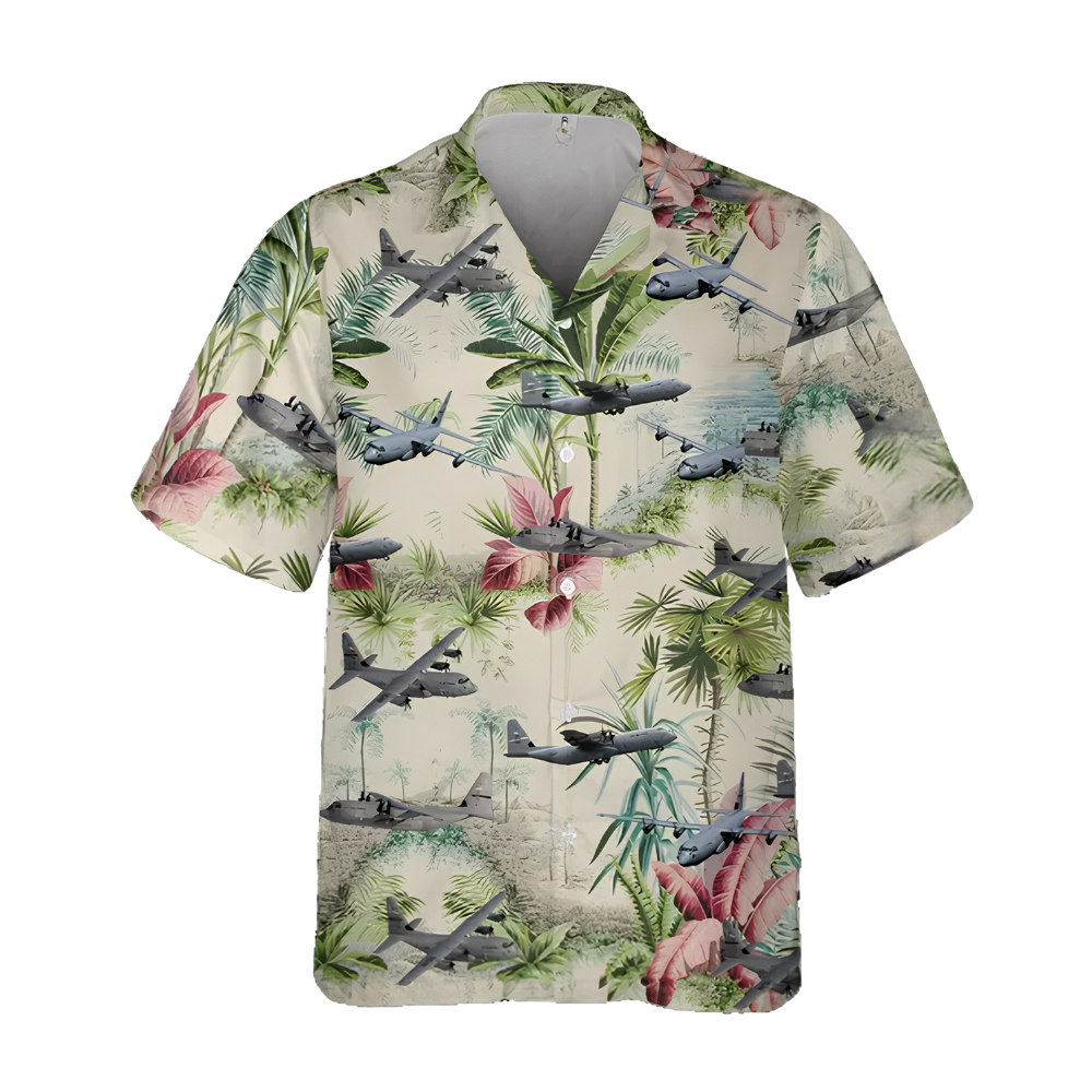 US Air Force C-130 Hercules Aircraft Hawaiian Shirt Tropical, Fighter Airplane Hawaiian Shirt HE0799