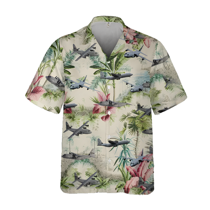 US Air Force C-130 Hercules Aircraft Hawaiian Shirt Tropical, Fighter Airplane Hawaiian Shirt HE0799