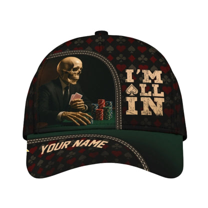 I'm All In Custom Skull Poker Baseball Cap, Custom Poker Skull Caps Hat CP0380