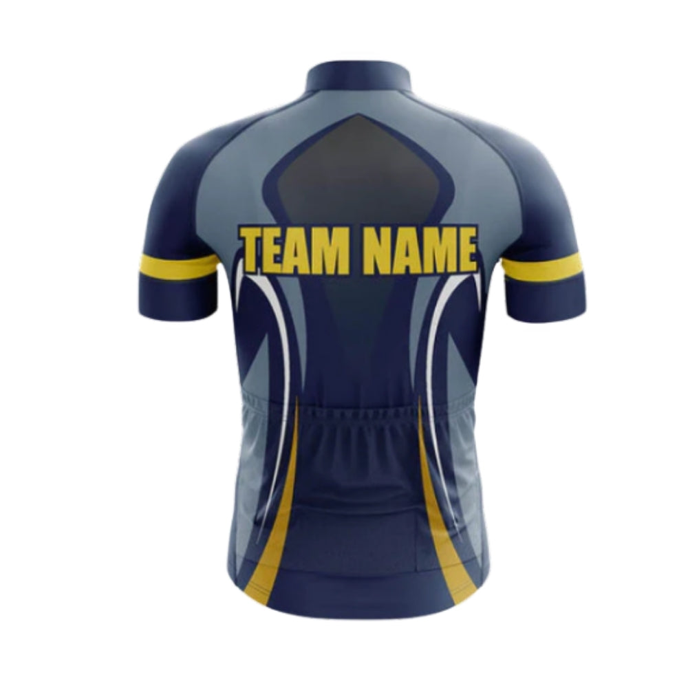 Custom Team Navy And Yellow Cycling Short Sleeve Jersey For Men, Custom Team Cycling Jerseys CG0521