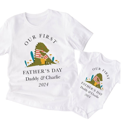 Our First Father's Day Personalized Daddy And Baby Crocodile Matching T Shirts, Custom First Father's Day Matching Shirts ET0918