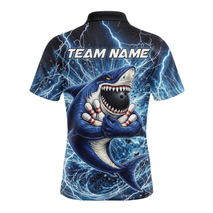 Shark Thunder Custom Bowling Polo Shirt For Men, Custom Shark Bowling Team Shirt BZ0945