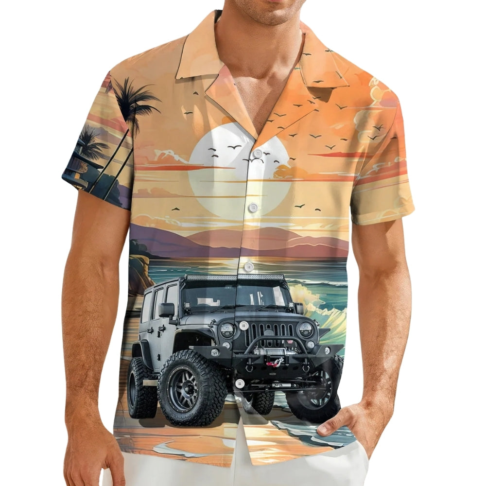 Custom Car Photo Sunset Hawaiian Shirt For Men, Custom Car Hawaiian Shirt HE0489