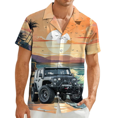 Custom Car Photo Sunset Hawaiian Shirt For Men, Custom Car Hawaiian Shirt HE0489