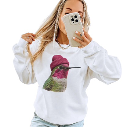 Hummingbird Weating Beanie Womens Sweatshirt, Hummingbird Sweatshirt For Bird Lover 2D1033