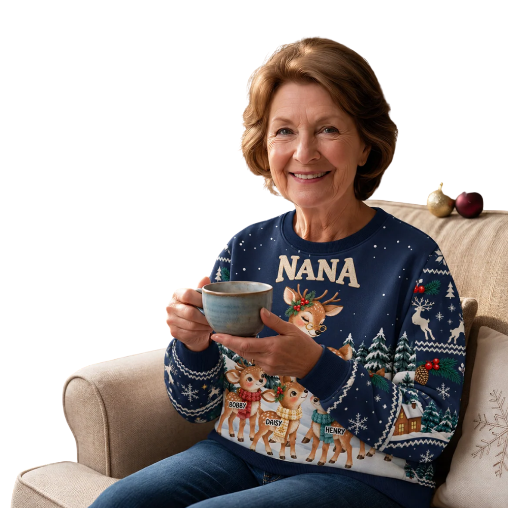 Custom Grandma Reindeer Christmas Sweatshirt With Grandkids Names, Custom Christmas Sweatshirt For Grandmother 2D1205