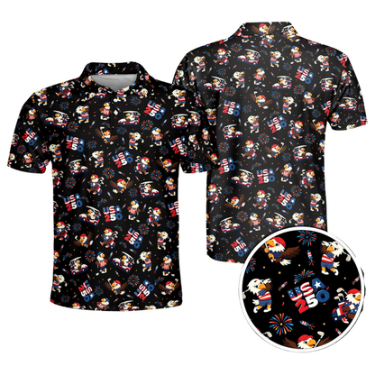 Men's Funny Eagle American Flag Navy Golf Polo Shirts, 4th Of July Eagle Golf Shirts GE0481
