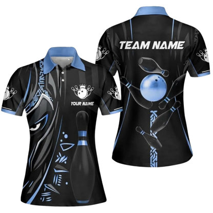 Custom Panther Tribal Women's Bowling Polo Shirt, Custom Tribal Bowling Team Shirt Ladies BZ0925