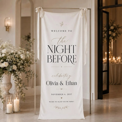The Night Before Custom Fabric Welcome Banner, Custom Rehearsal Dinner Welcome Sign WD0403