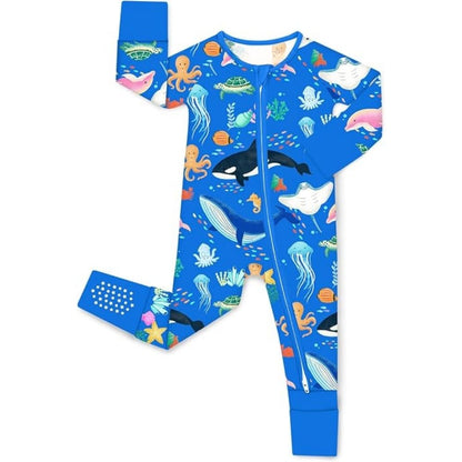 Blue Whale Shark Baby Romper Convertible Zippy, Ocean Baby Convertible Romper BB0365