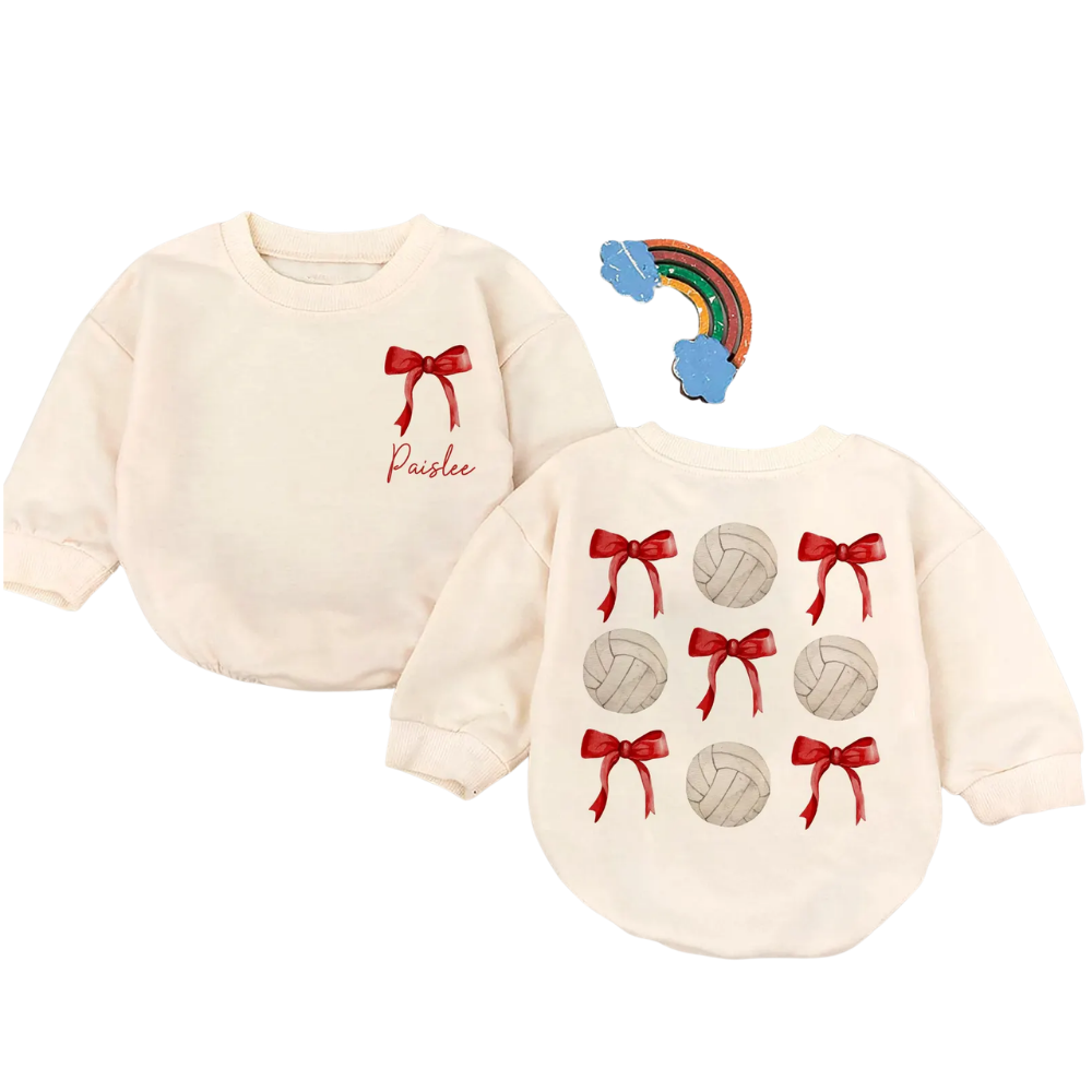 Custom Volleyball Bow Baby Girl Romper Sweatshirt, Custom Baby Volleyball Romper Sweater BB0705