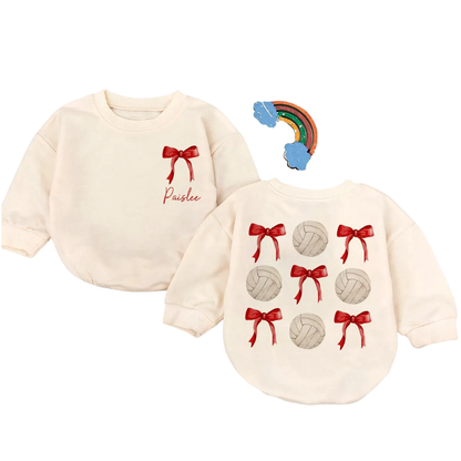Custom Volleyball Bow Baby Girl Romper Sweatshirt, Custom Baby Volleyball Romper Sweater BB0705