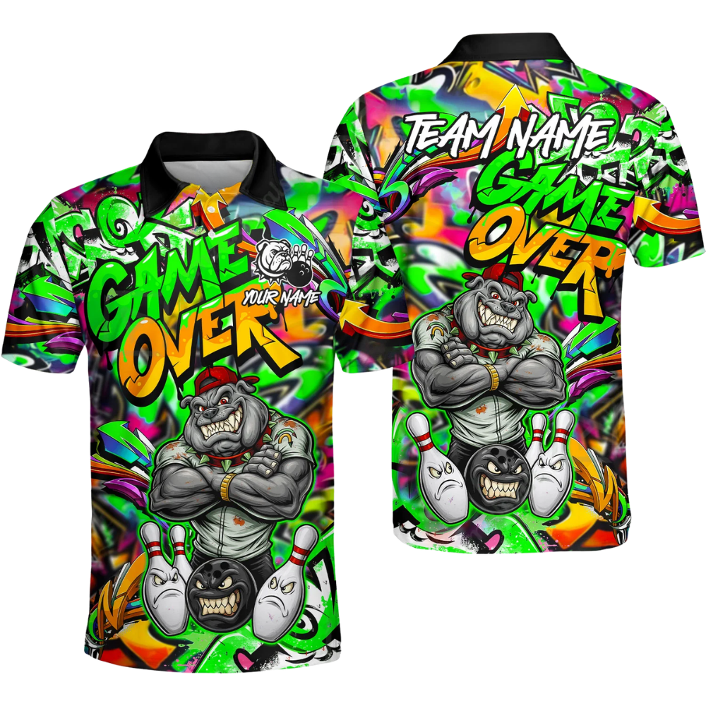 Custom Bulldog Graffiti Bowling Mens Polo Shirt, Custom Bulldog Bowling Team Shirts BZ0521