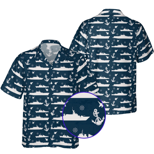 Navy Warships And Fighter Jet Men's Hawaiian Shirt, Navy & Military Aviation Hawaiian Shirt For Navy Veteran HE0374