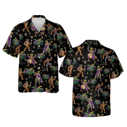 Funny Bigfoot Mardi Gras Hawaiian Shirt Men Women, Sasquatch Mardi Gras Hawaiian Shirts HE0002