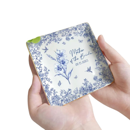 Custom Toile De Jouy Mother Of The Bride & Groom Jewelry Dish, Custom Wedding Jewelry Dish For Mother Of The Bride & Groom WD0054