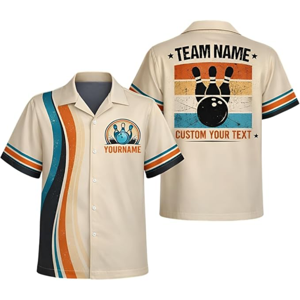 Custom Retro Beige Hawaiian Shirt For Men, Custom Retro Bowling Shirt For Team BZ0763