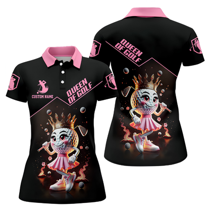 Queen Of Golf Women's Custom Black Pink Golf Polo Shirt, Custom Golf Shirts For Ladies GZ0271