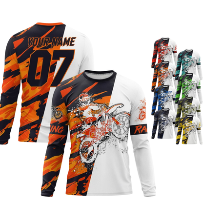 Custom Racing Long Sleeve Dirt Bike Jersey For Men Orange White, Personalized Name Number Dirt Bike Shirts ME0057