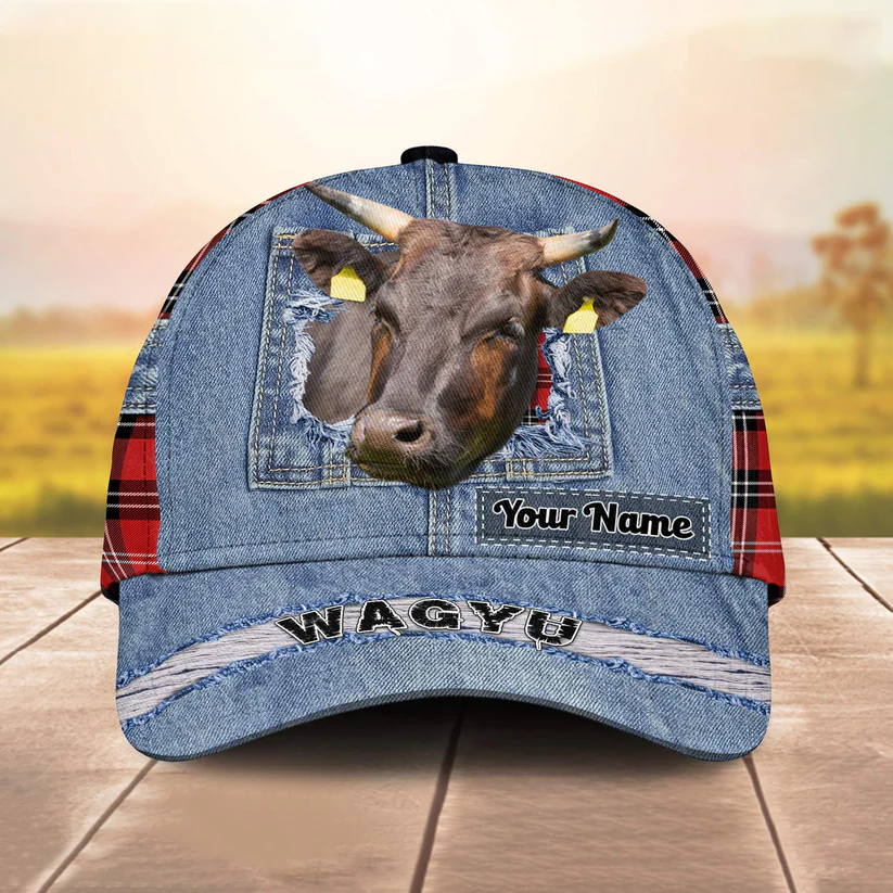 Wagyu Overall Jeans Pattern And Red Caro Pattern Customized Name Cap CA0082