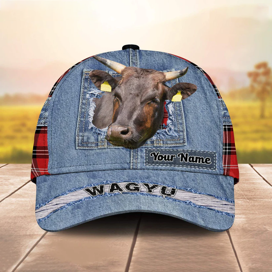Wagyu Overall Jeans Pattern And Red Caro Pattern Customized Name Cap CA0082