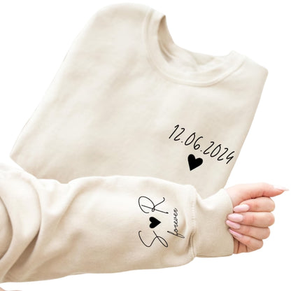 Custom Date Couple Sweatshirt With Initials On Sleeve, Custom Sweatshirt For Valentine Day 2D0817
