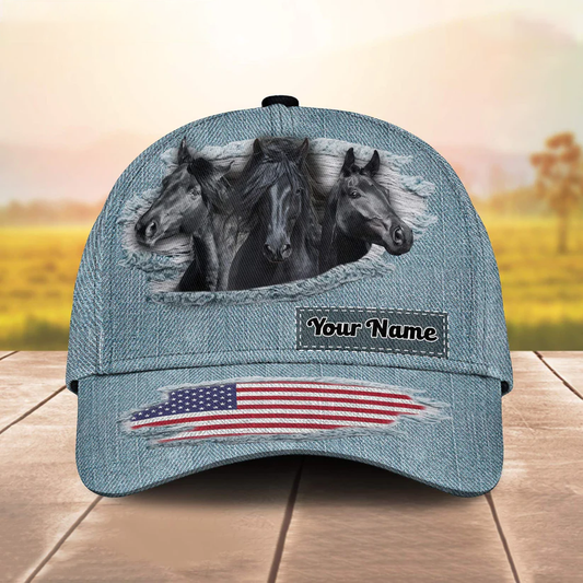 Black Horses Jeans Pattern Customized Name Cap CA0182