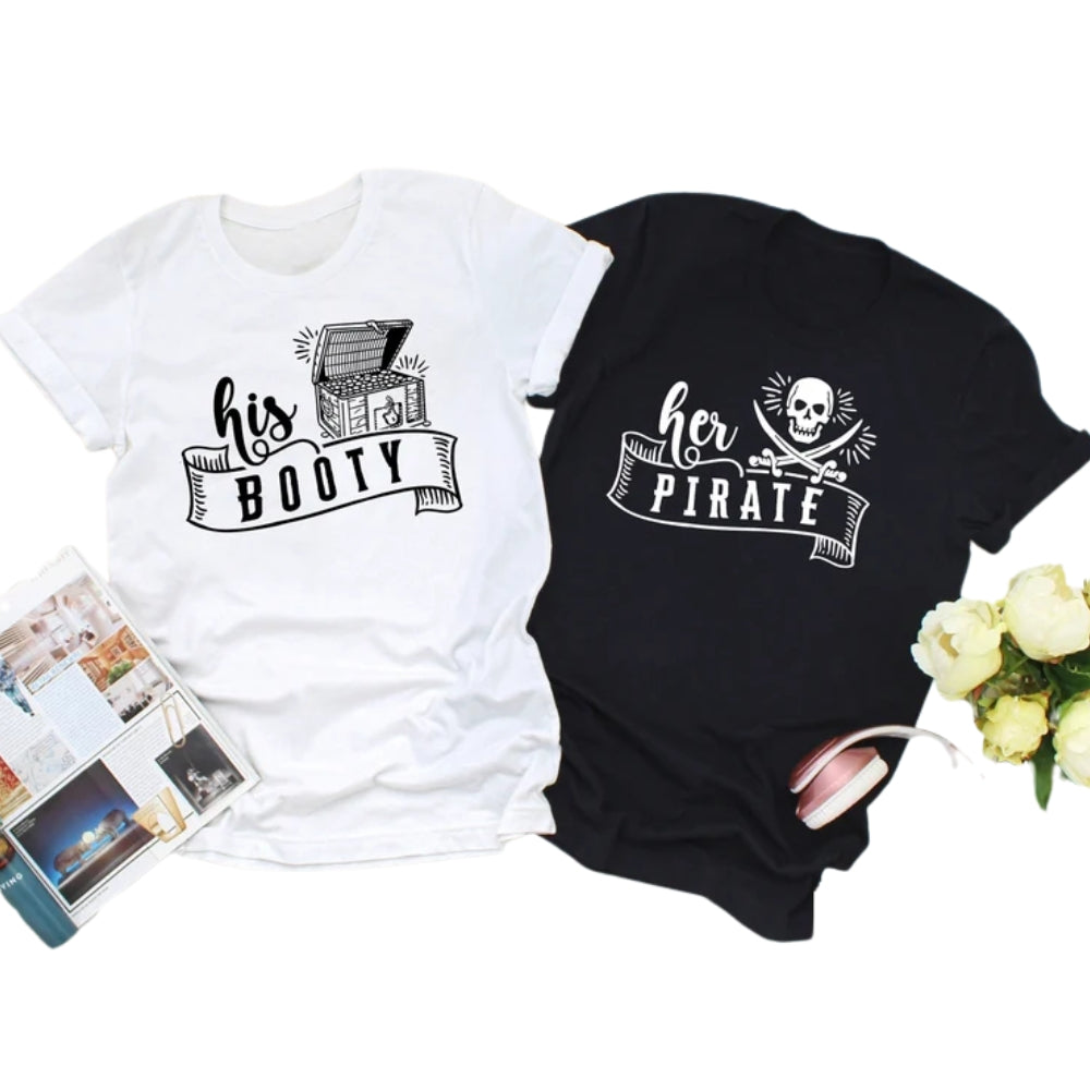 His Booty Her Pirate Matching Cruise Couple T Shirt, His And Her Cruise Trip Matching Shirts ET0821
