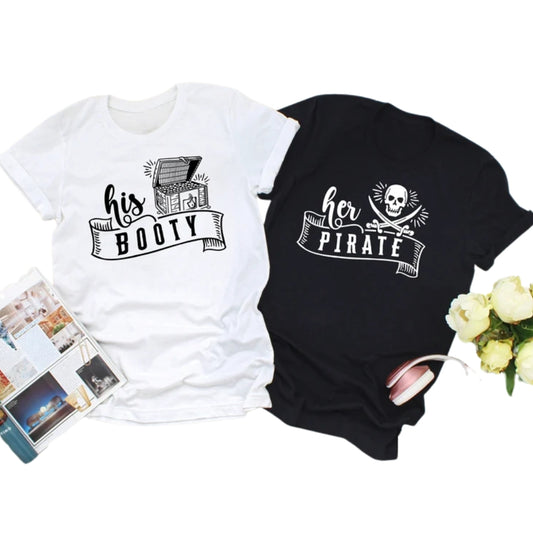 His Booty Her Pirate Matching Cruise Couple T Shirt, His And Her Cruise Trip Matching Shirts ET0821