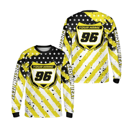 Custom Red White And Blue USA Flag Dirt Bike Long Sleeve Shirt For Men, Custom Patriotic Dirt Bike Jerseys Shirt ME0026