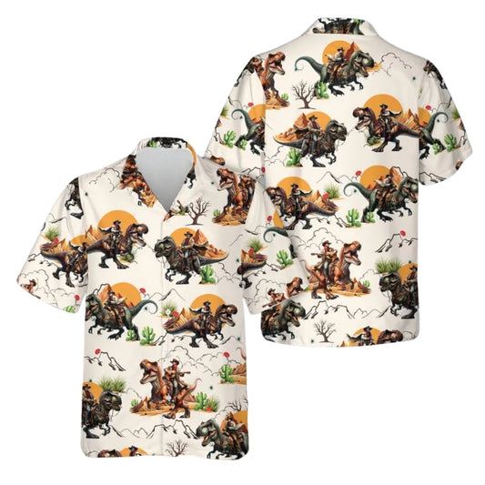 Cowboy Dinosaur Hawaiian Shirt For Men, Western Cowboy Hawaiian Shirts HE0409